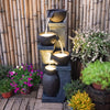 37.4H Outdoor Water Fountain with 4 Crocks, Modern LED Lighted Garden Floor Fountain for Patios and Yards C Durable Resin Water Feature with Cascading Waterfall Design for Indoor/Outdoor Dcor