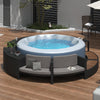 Round Hot Tub Surround Furniture, Spa Surround Outdoor Rattan Sectional Sofa Set with Mini Sofa, Solid Acacia Wood Hot Tub Storage Surround Patio Furniture Set, Gray Cushion