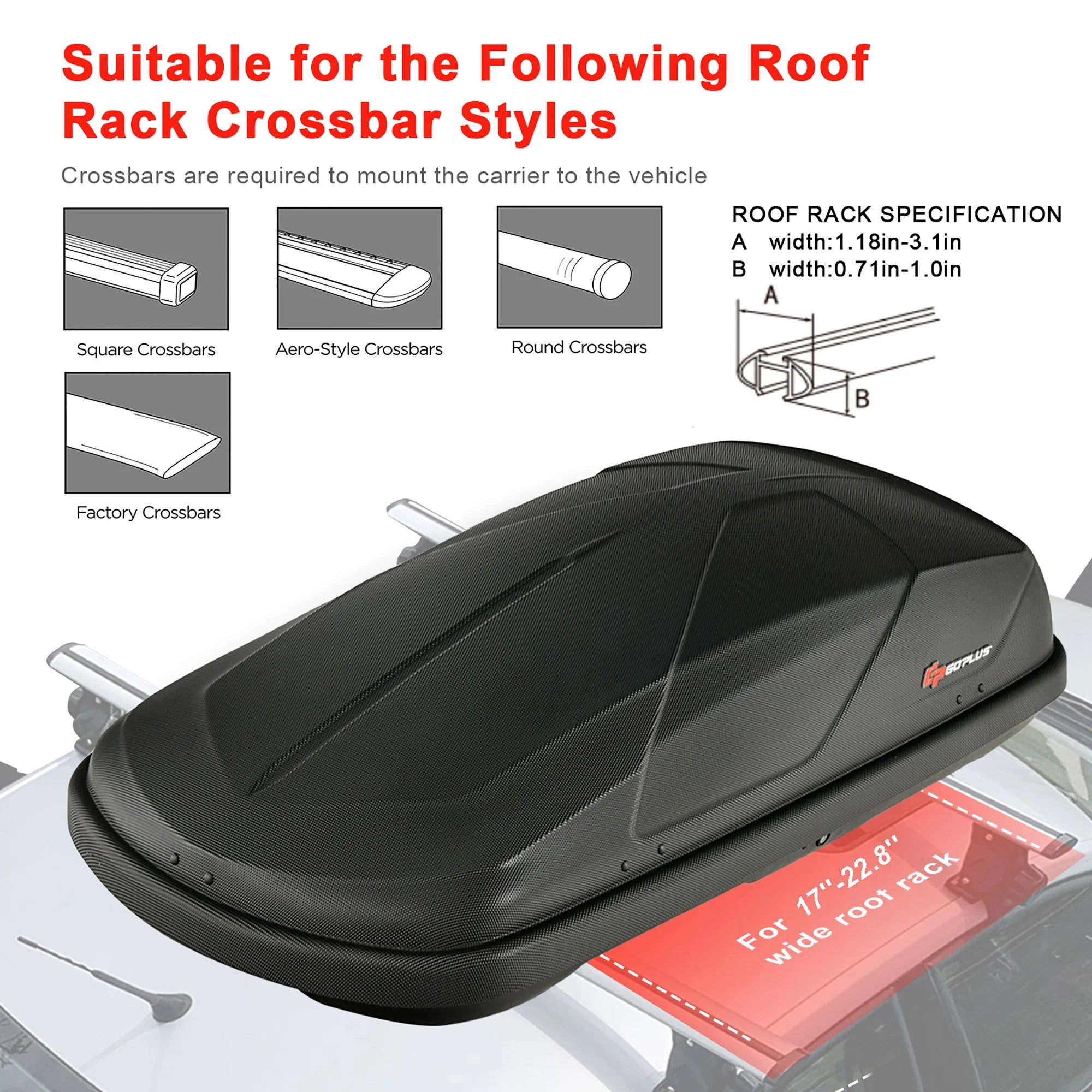Goplus 14 Cubic Feet Cargo Box Dual-Sided Opening Rooftop Carrier Heavy Duty White