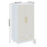 Armoire Wardrobe Closet, Closet Wardrobe Cabinet with Drawers and Hanging Rail for Bedroom, White