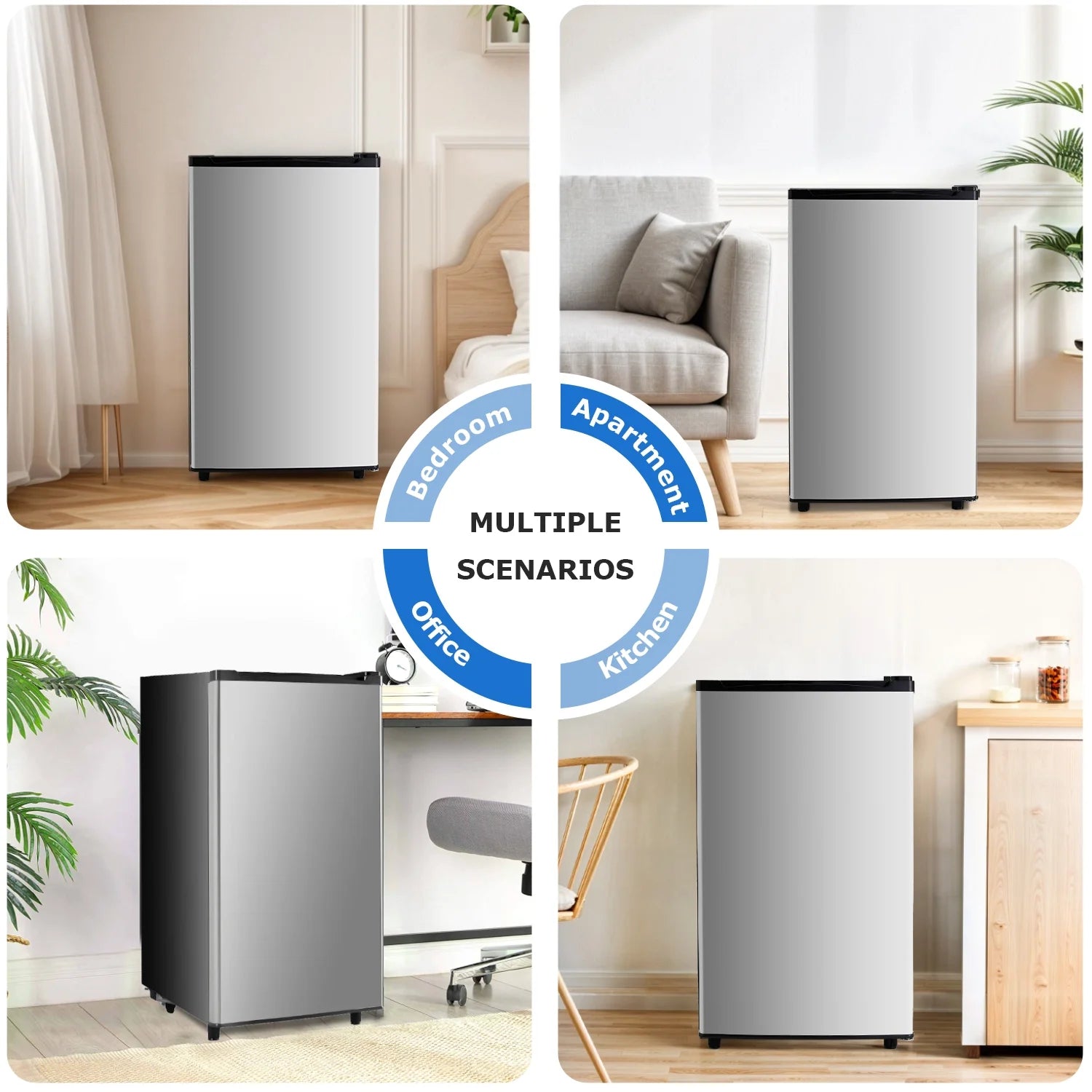 Beddle Mini Fridge with Freezer 3.2 Cu.ft Small Refrigerator for Dorm Bedroom, Compact Refrigerators Single Door Adjustable Thermostat Low Noise,Silver