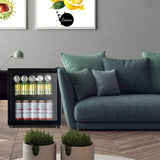 WANAI Compact Beverage Refrigerator, 100 Can Capacity, Glass Door, Black Stainless Steel