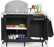 Camping Kitchen Table, Camping Grill Table w/Windscreen & Storage Organizer, Outdoor Kitchen Cook Station with Basin for BBQ, Party, Picnics, Backyards, BBQ Table