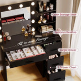 Lacoo Vanity Desk with Mirror and LED Lights, Makeup Vanity with 7 Drawers & 4 Shelves, Vanity Table with Power Outlet for Bedroom Dressing Room, White