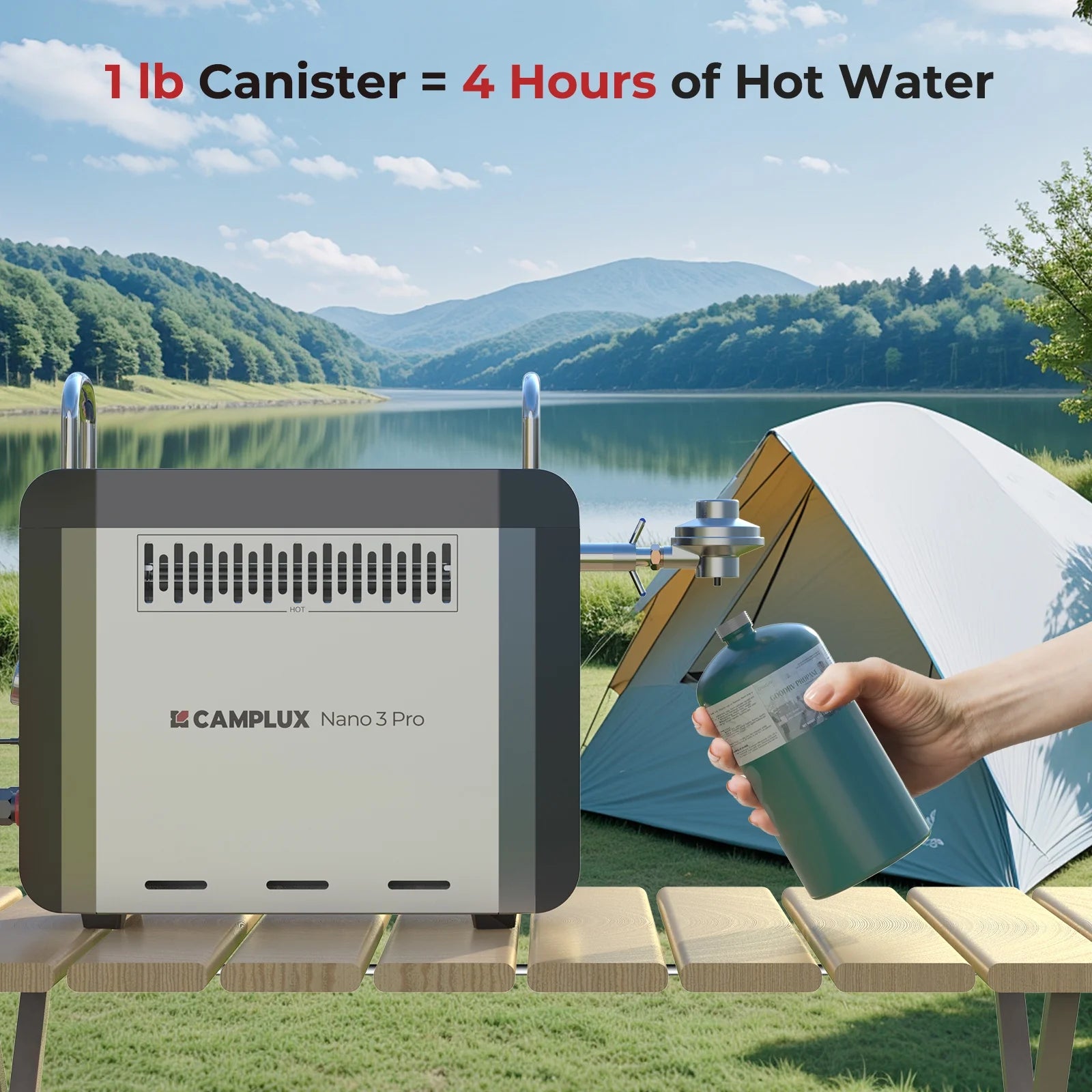 CAMPLUX Nano 3 Pro Portable Propane Water Heater with Battery, Instant Hot Water for Camping and Outdoor Use