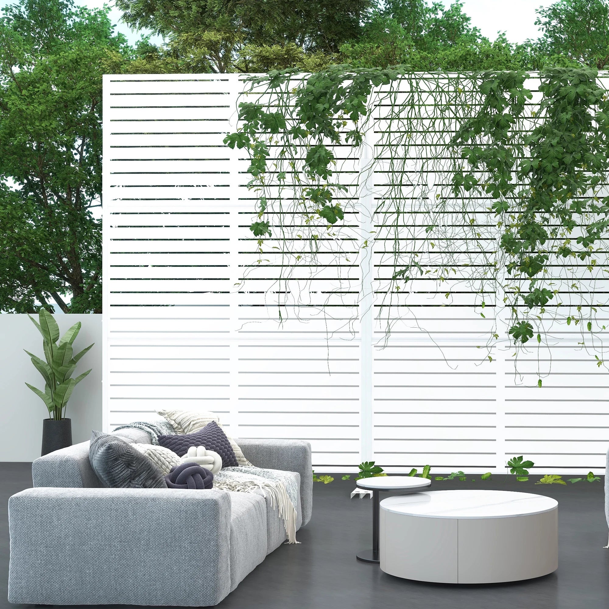 MAYEERTY 72*47" Outdoor Black Metal Privacy Panel Screen for Patio, Classic Louvered