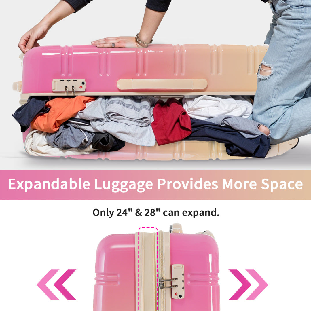 3 Piece Luggage Sets, Hard Shell Suitcase 20/24/28 Inches with TSA Lock and Spinner Wheels, Expandable Lightweight Travel Luggage for Men Women, Multicolor purple
