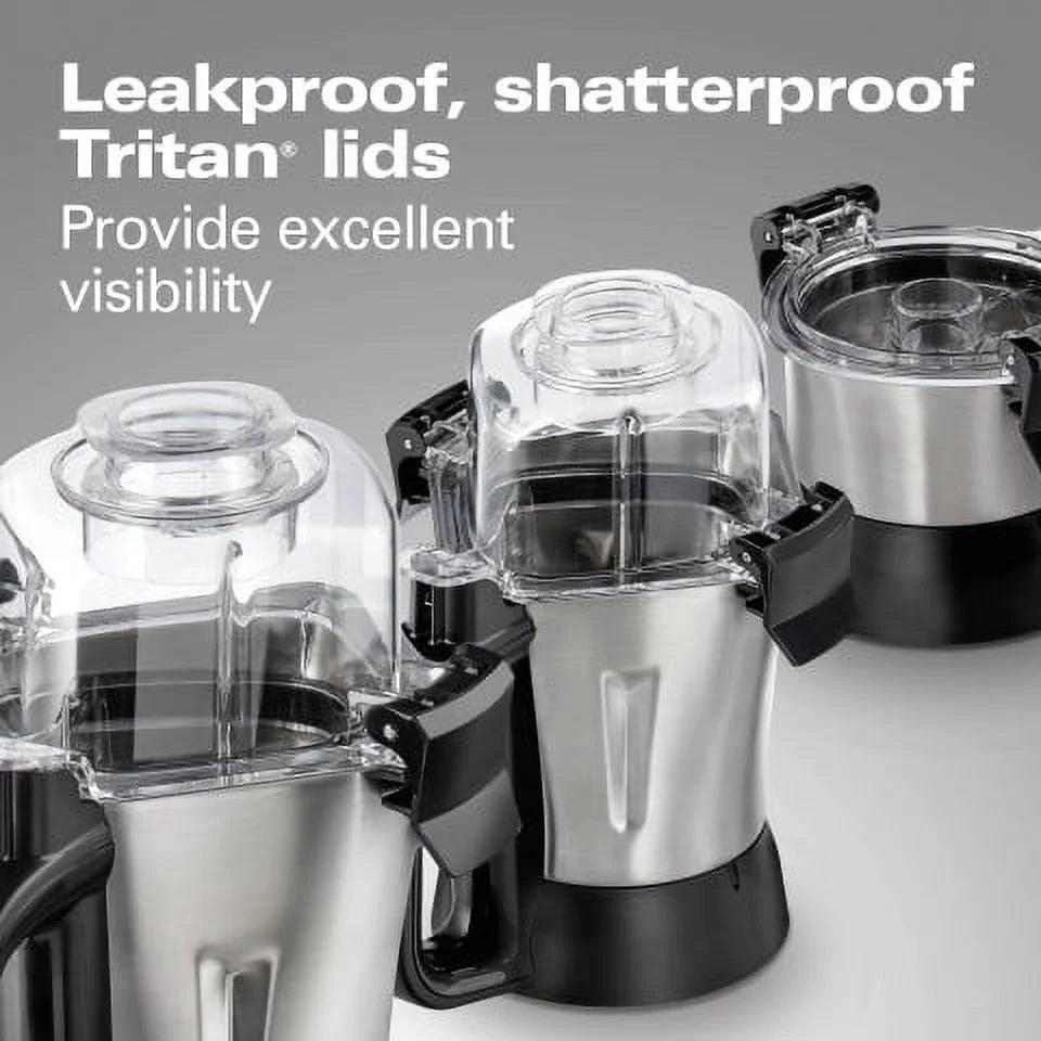 Hamilton Beach Professional 2.2 HP 120V Juicer Mixer Grinder with 3 Stainless Steel Jars, 1.5 Liters, Model 58770