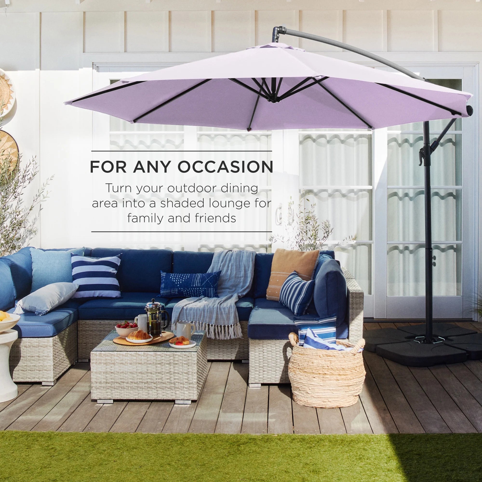 Best Choice Products 10ft Offset Hanging Outdoor Market Patio Umbrella w/ Easy Tilt Adjustment - Tan