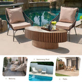 FFH 43.7 inch Oval Coffee Table for Living Room,Handcraft Rustic Corner Coffee Table Nature Wood Relief Sturdy Pedestal for Apartmen,Side Table Centre Table,Nature Wood