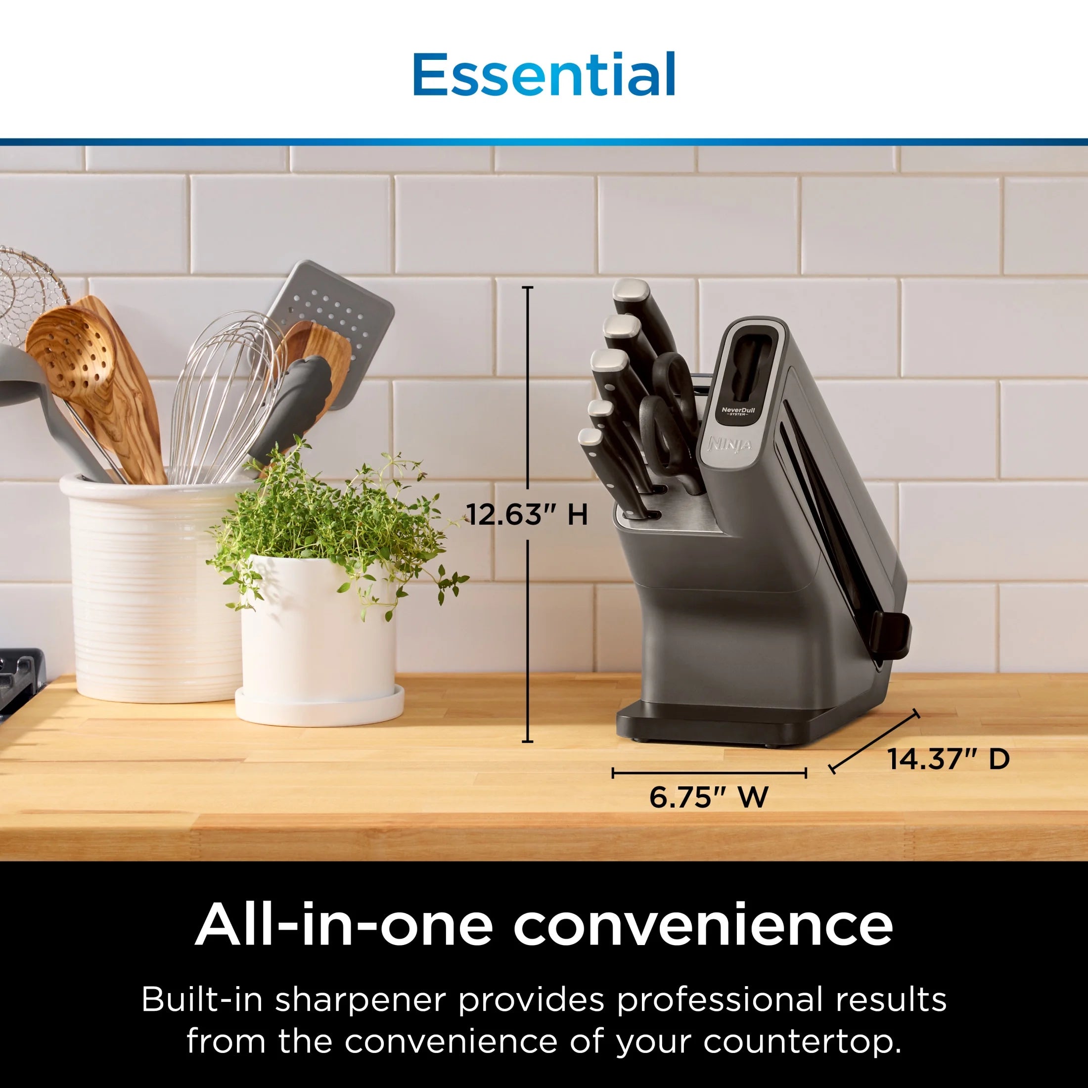 Ninja NeverDull 14-Piece Stainless Steel Essential Knife System with Built-in Sharpener, K12014 Black/Gray