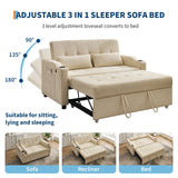 3 in 1 Convertible Sleeper Sofa Bed, Corduroy Futon Couches with Pull-Out Bed, Adjustable Backrest, Charging Port & Side Pockets, Modern Upholstered Sofa for Living Room, Guest Room