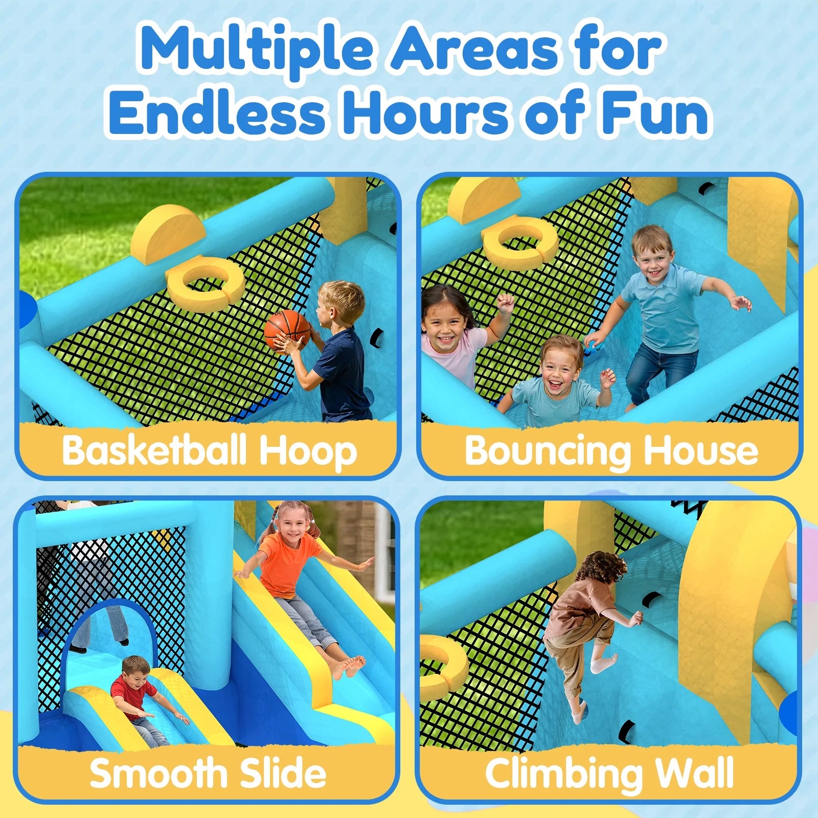 Mukidy 114''x 114'' x 92.5'' Inflatable Bounce Houses for Kids 3-10 with Blower Double Slide and Ball Pit/Indoor Bouncy House, PVC, Child, Teen, Toddler��Blue