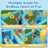 Mukidy 114''x 114'' x 92.5'' Inflatable Bounce Houses for Kids 3-10 with Blower Double Slide and Ball Pit/Indoor Bouncy House, PVC, Child, Teen, Toddler��Blue