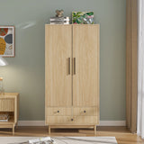 Armoire Wardrobe Closet with 2 Doors, Wardrobe Cabinet with Hanging Rod and Drawers, Wooden Closet for Bedroom, White