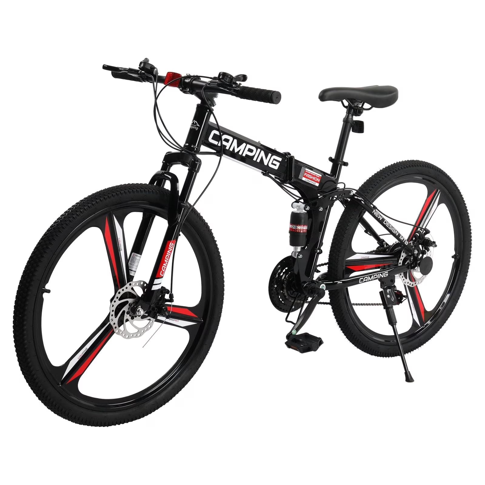26" Folding Mountain Bike, Shimano 21 Speed MTB Bicycle for Adults, Black