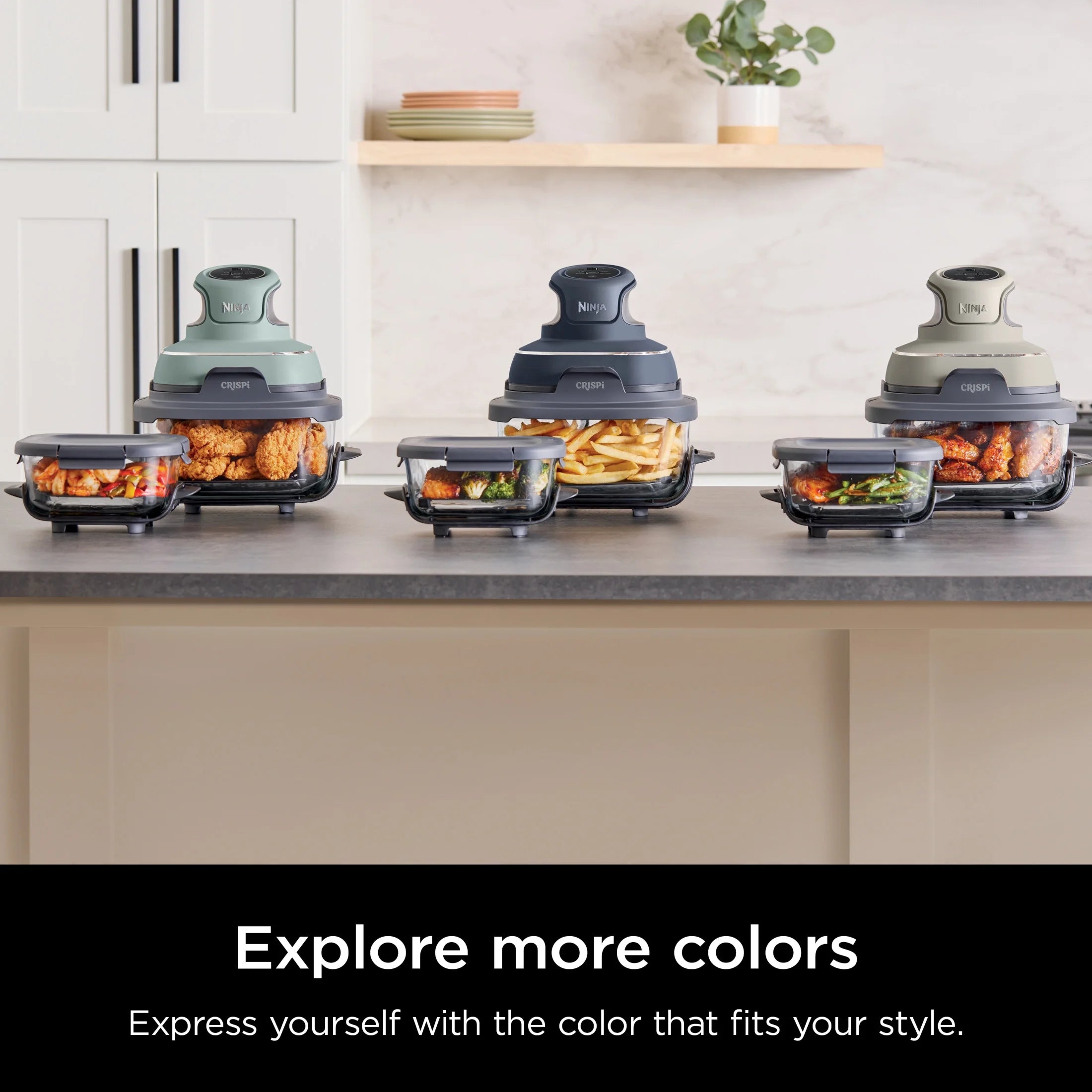 Ninja Crispi 4-in-1 Portable Glass Air Fryer Cooking System, 4-Qt & 6-Cup Containers, Cyberspace