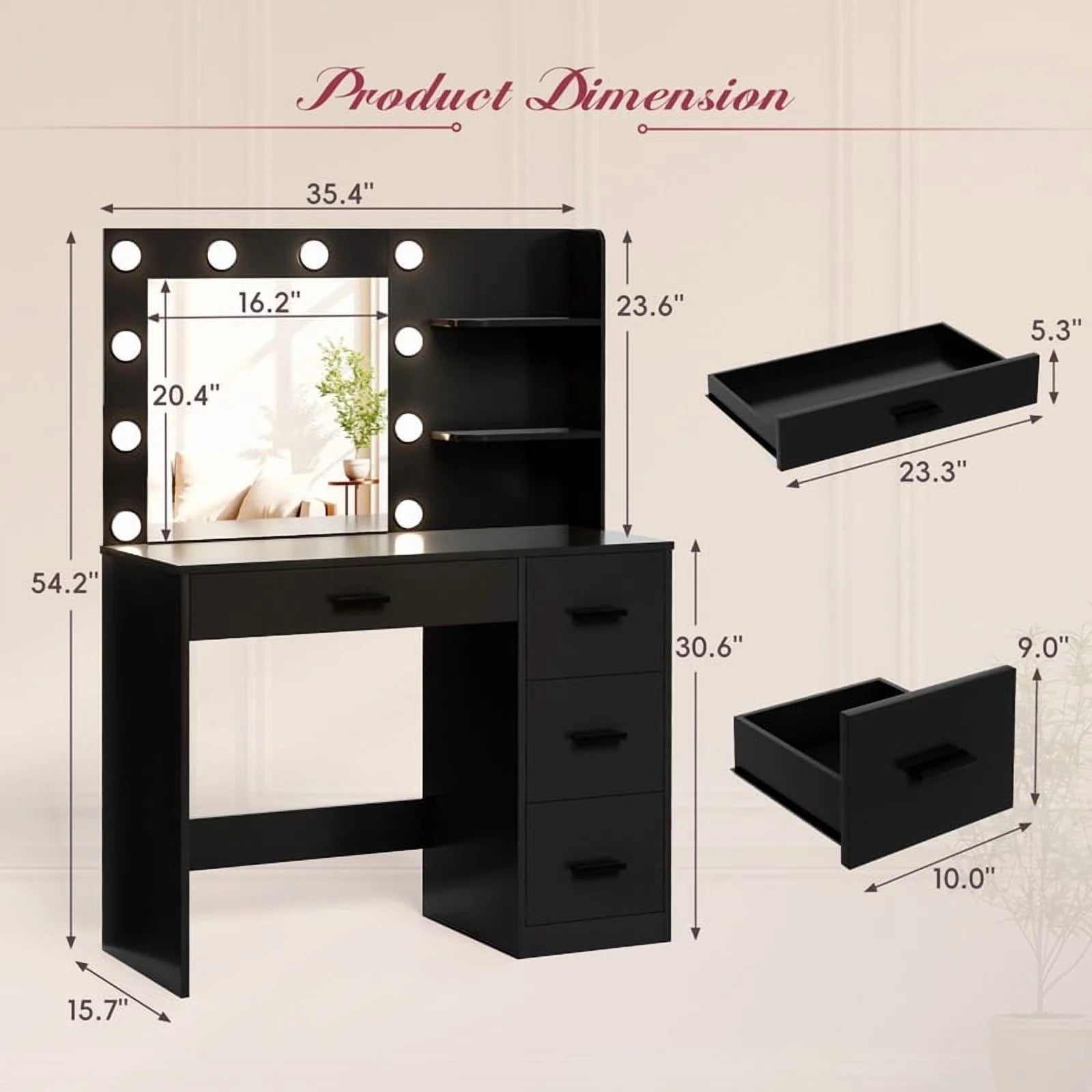 Lacoo Vanity Desk with Mirror and LED Lights, Makeup Vanity with 7 Drawers & 4 Shelves, Vanity Table with Power Outlet for Bedroom Dressing Room, White