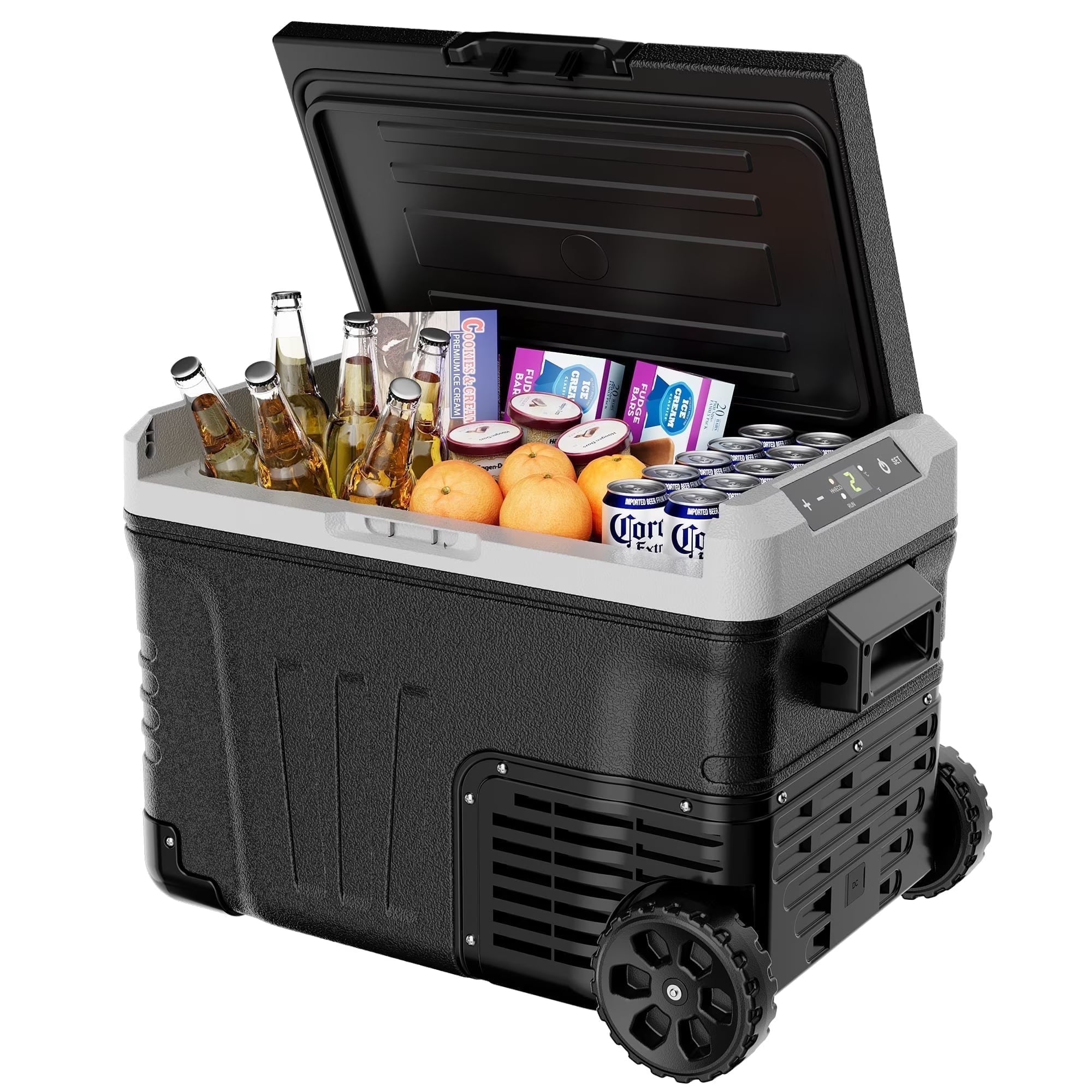 12V Car Refrigerator, 37QT Electric Cooler DC/AC, -4℉~68℉, RV Freezer Fridge Cooler with Wheels & 2 Baskets