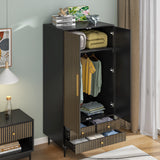 Armoire Wardrobe Closet with 2 Doors, Wardrobe Cabinet with Hanging Rod and Drawers, Wooden Closet for Bedroom, White