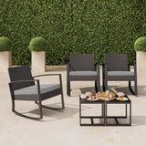 3 Pieces Wicker Patio Set Outdoor Chair Set with Glass Table Rattan Chair Modern Bistro Set for Porches and Patios, Grey Cushion