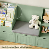 Homfa Kids Bookshelf with Reading Nook & 3 Movable Drawers, 2 Cube Bookcase with 4-Tier Book Racks, Toy Storage Organizer for Playroom Bedroom, White