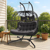 Double Wicker Egg Swing Chair with Stand, 2-Person Hanging Egg Chair for Indoor/Outdoor, 700lbs Capacity, Thick Cushions & Headrest,Sturdy Metal FrameDark Gray