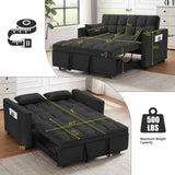 Convertible Sofa Bed,3-in-1 Sleeper Sofa with Pull Out Bed,Velvet Highly Elastic Sponge Futon Couch Loveseat with Adjustable Backrest and 2 Pillows for Living Room,Gray