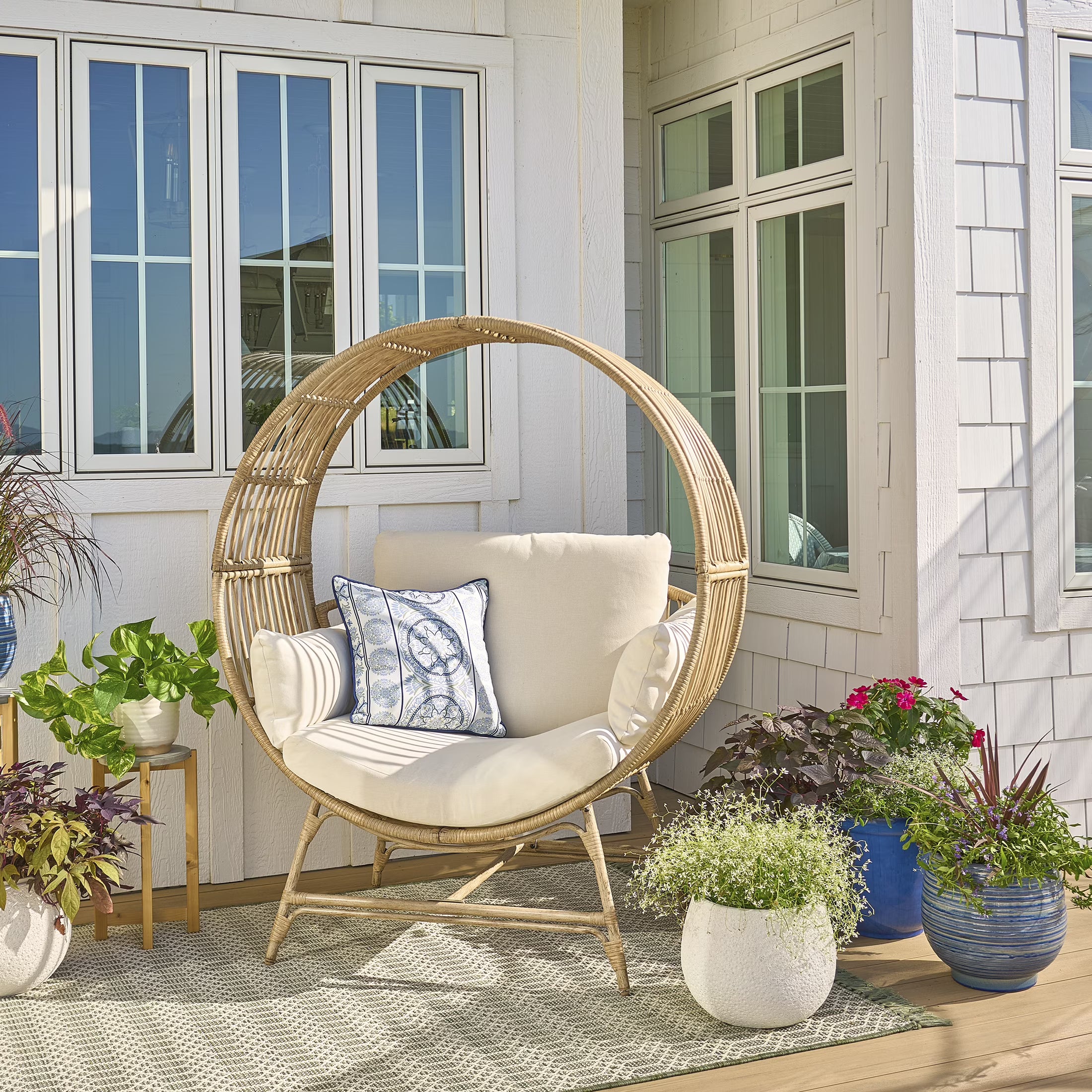 Bellamy Round Wicker Outdoor Lounge Chair, Beige