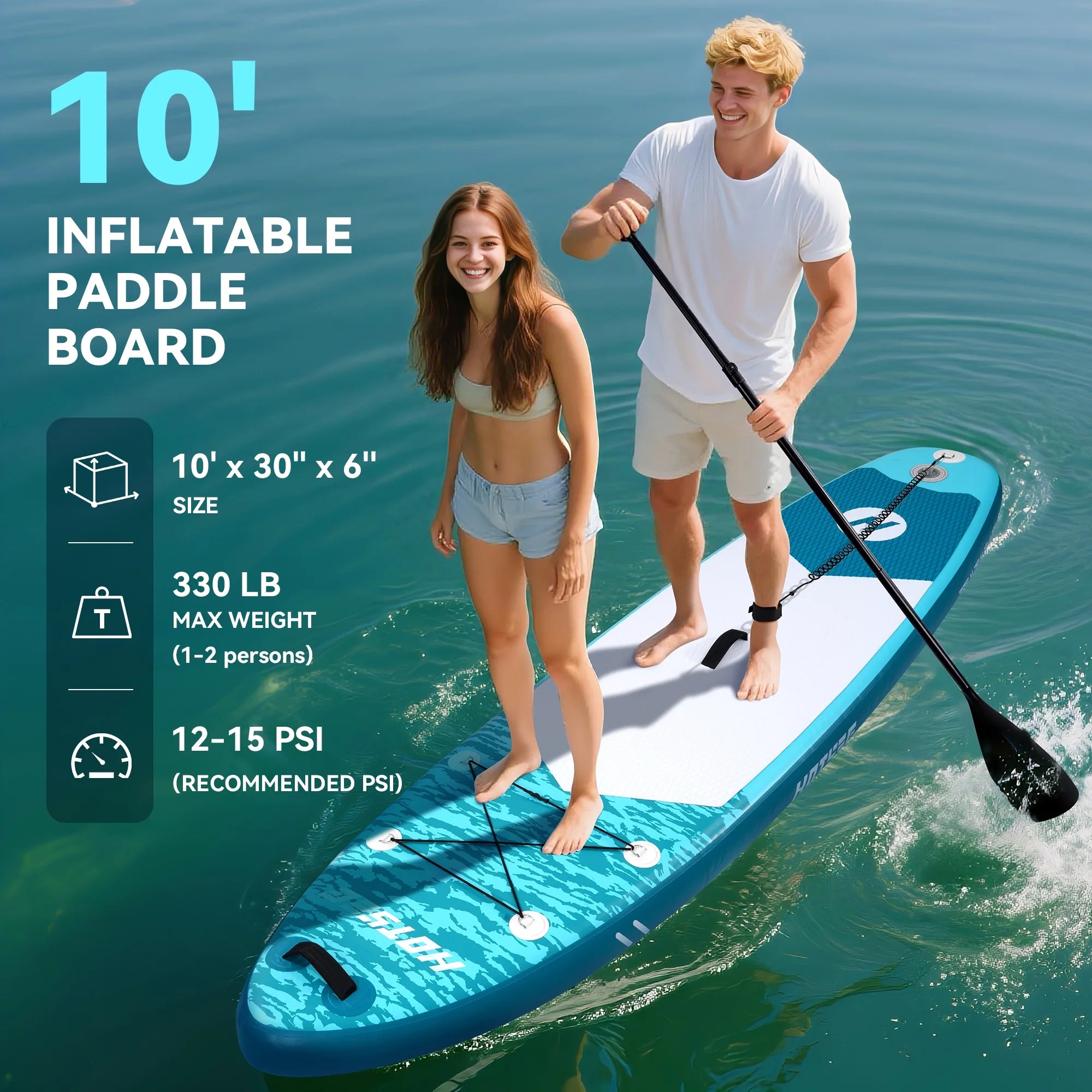 Hotsee 10' Inflatable Stand up Paddle Board 6'' Thick SUP Paddle Board with Accessories for Fishing, Non-Slip Deck, Double Action Pump
