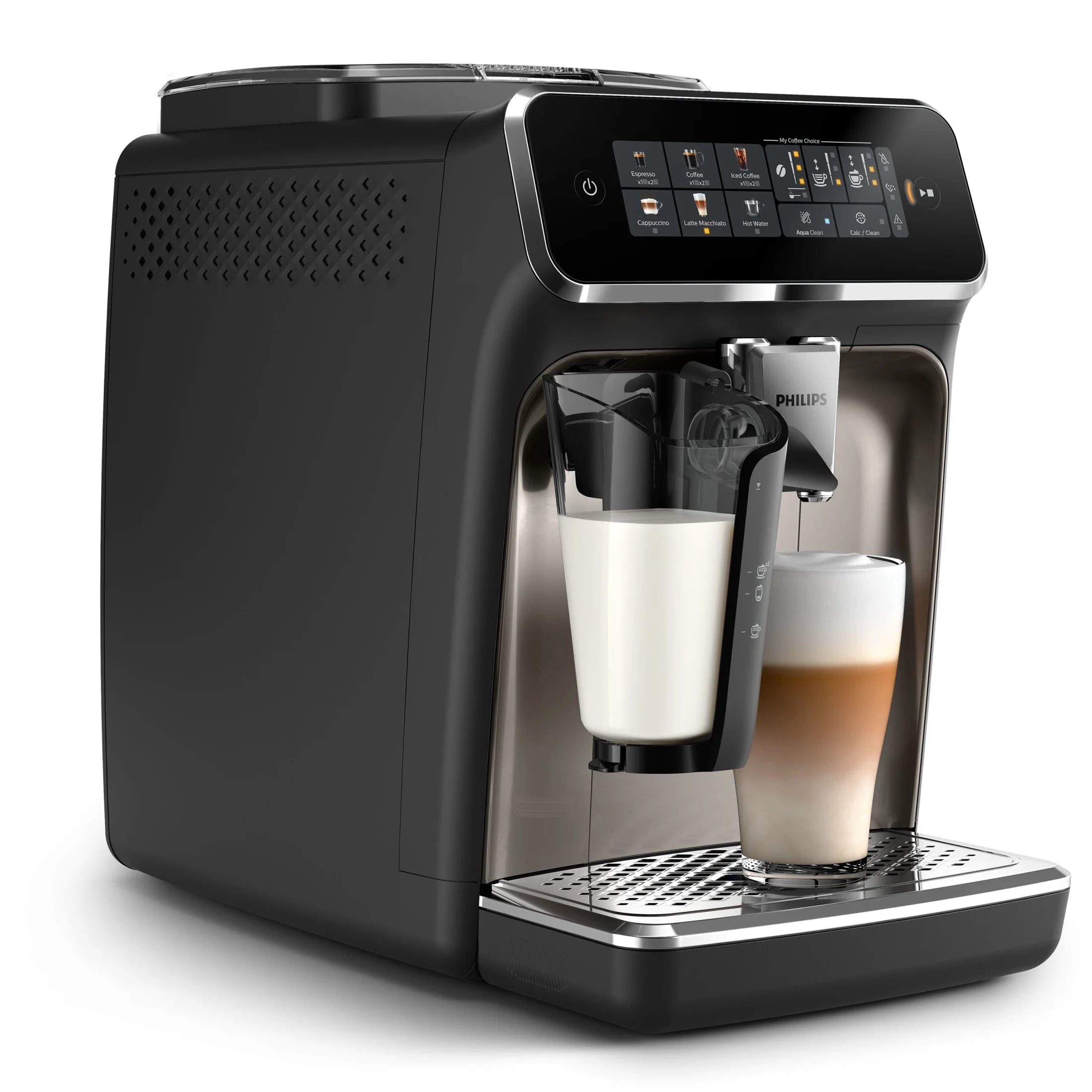 Philips 3300 Fully Automatic Espresso Machine with LatteGo Milk Frother, Black and Chrome