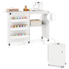 Costway Folding Sewing Table Rolling Craft Station with 3 Storage Bins & Charging Station White+natural