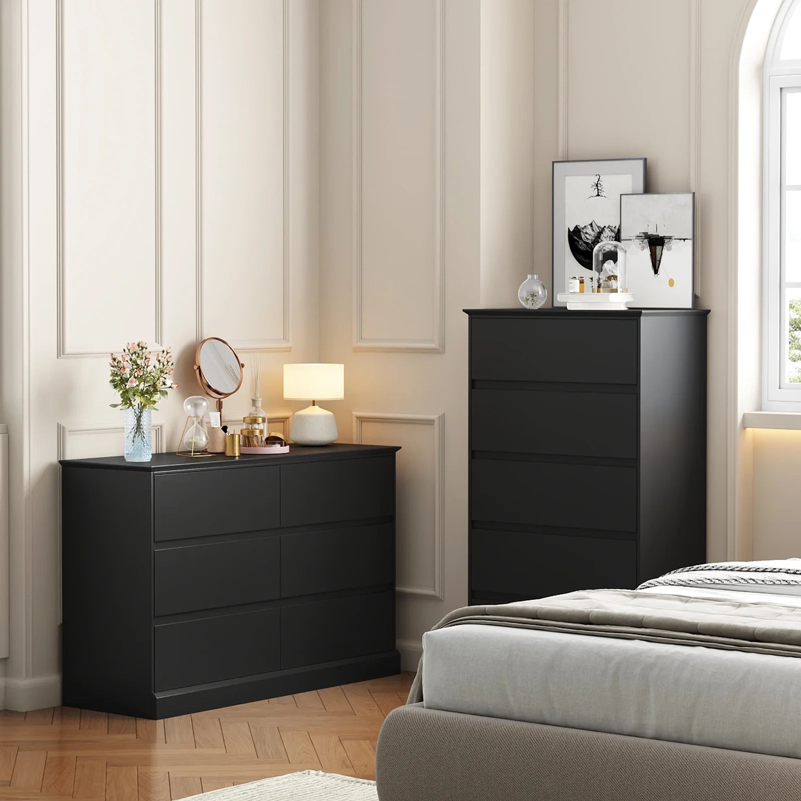 White Dressers Bedroom Dresser 6 Drawer Storage Chest of Drawers Double Dresser Storage Side Cabinet Room Furniture for Bedroom Living Room