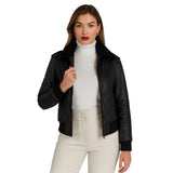 Antea Womens Sheepskin Black Leather Bomber Jacket
