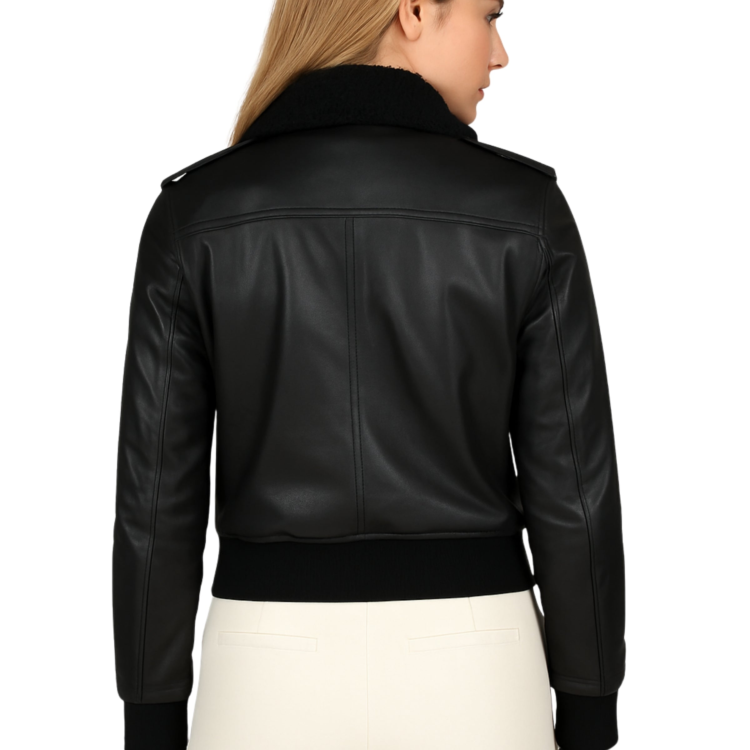 Antea Womens black Sheepskin Leather Bomber Jacket