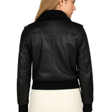Antea Womens black Sheepskin Leather Bomber Jacket