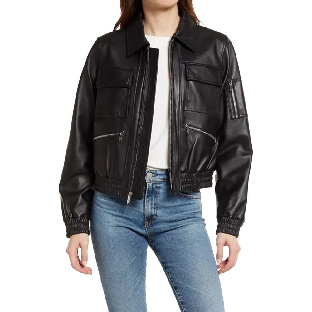 Womens Black Bomber Leather Jacket