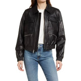 Womens Black Bomber Leather Jacket