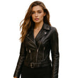 Black Genuine Asymmetrical Leather Jacket for womens