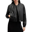 Women Black Leather Bomber Jacket