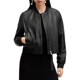 Women Black Leather Bomber Jacket