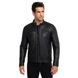Men’s Classic Retro Black Biker Genuine Sheeskin Leather Jacket
