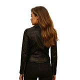 Black Womens Genuine Asymmetrical Leather Jacket