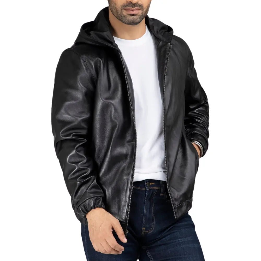 Black- Mens- Leather- Jacket- With- Hood-