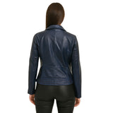 Women’s Blue Biker Style Leather Jacket