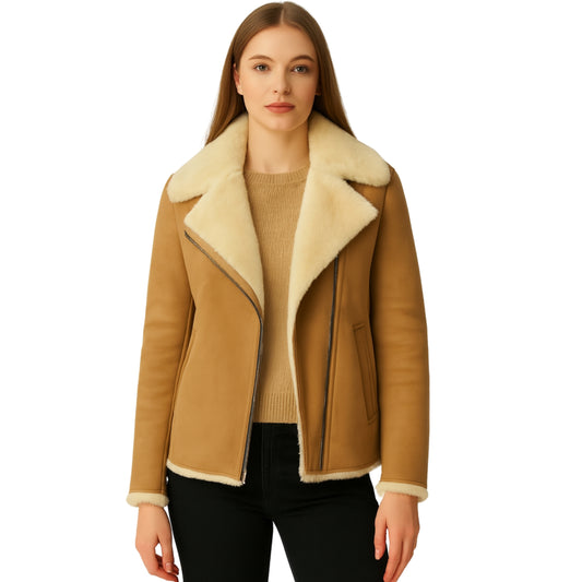 Brown Shearling Leather Jacket for Women