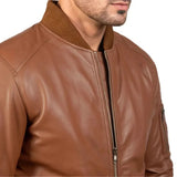 Brown Leather Bomber Jacket For Men's