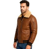Men’s Aviator Camel Brown A2 Fur Shearling Geniune Sheepskin Jacket