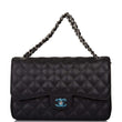 Chanel Black Quilted Caviar Jumbo Classic Double Flap Bag