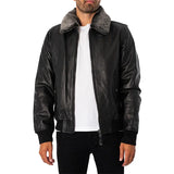 Classic Fur Collar Sheespkin Leather Jacket